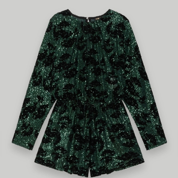 Party Romper Green Sequin Floral Mini Shorts Summer Nights Going Out Size XS - Picture 2 of 9